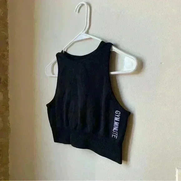 Cropped Workout Tank Top, Size M, Stretchy & Supportive black workout top yoga - Picture 4 of 9
